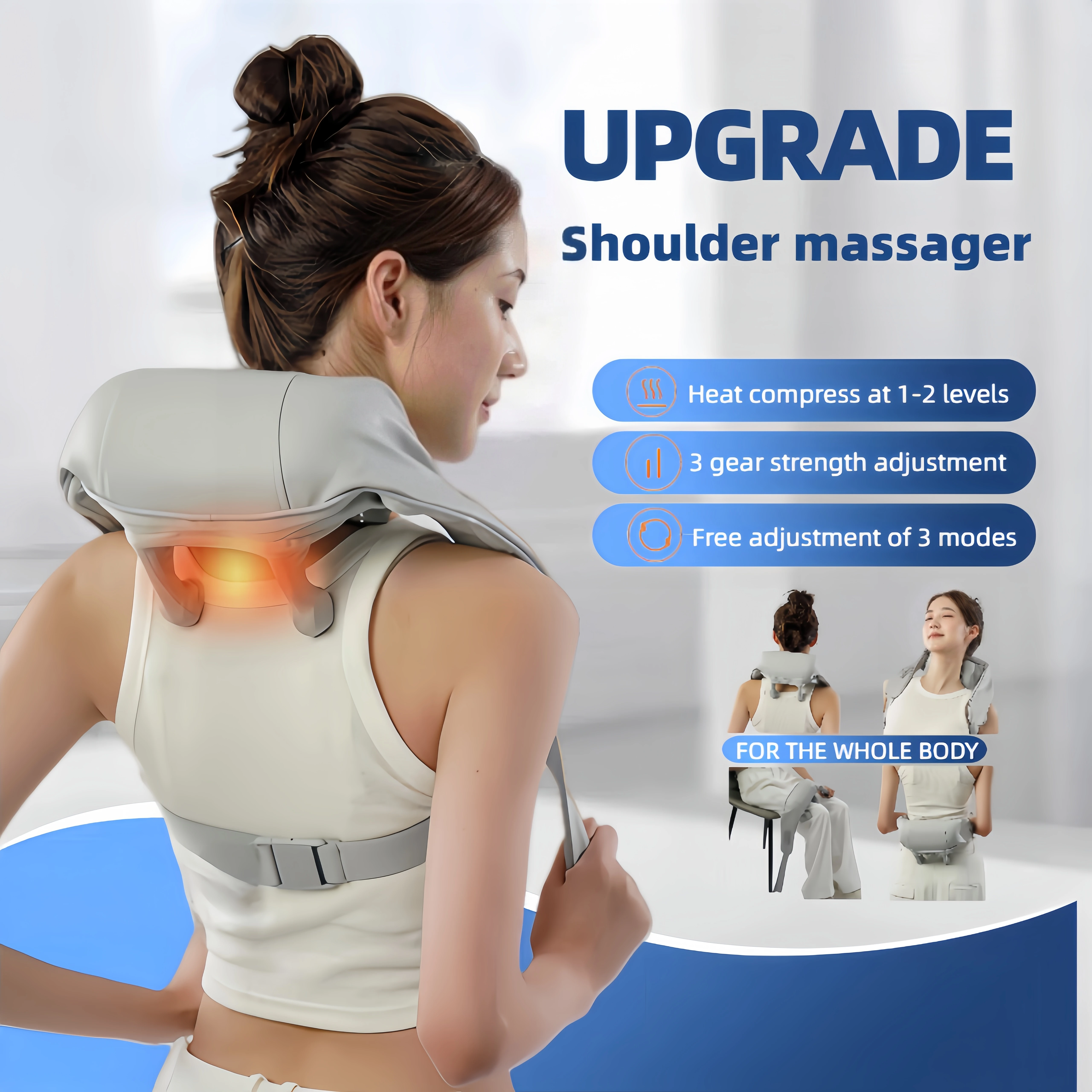 Wireless Neck and Back Massager Electric Neck Shoulder Massager, 6D Shiatsu Kneading Massage Shawl Cervical Trapezius Massager