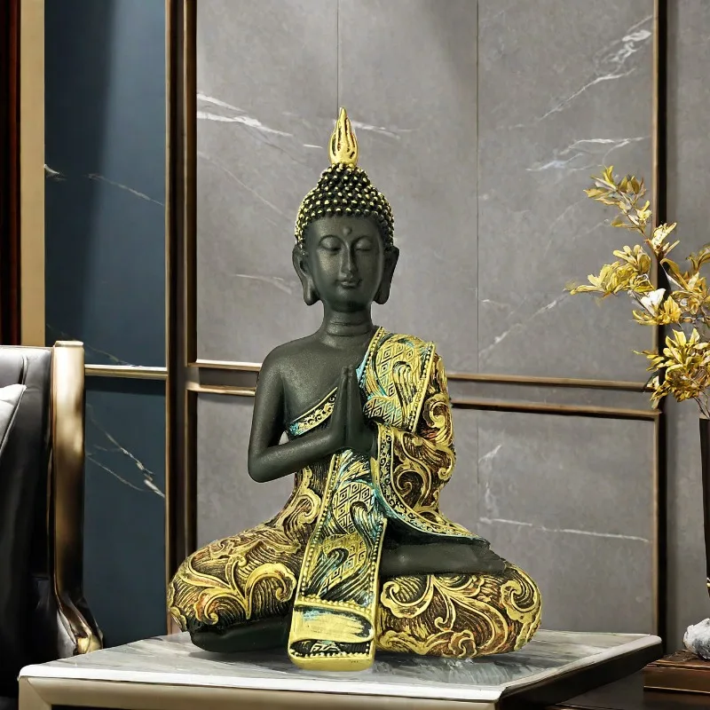 

Buddha Statue Thailand Buda Buddha Sculpture Green Resin Handmade Buddhism Hindu Fengshui Figurine Meditation Home Decoration