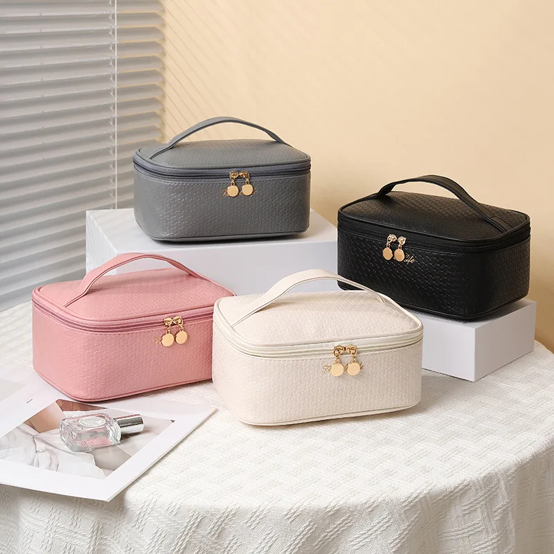 Fashion Pu Top-handle Cosmetic Bags for Women Large Capacity Travel Ladies Storage Bag Portable Tote Female Makeup Handbags