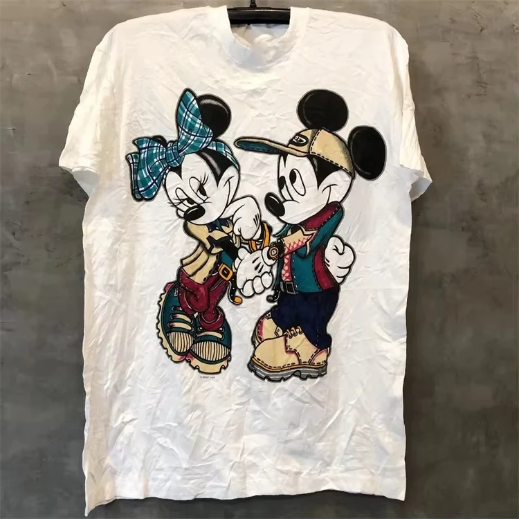 

Summer Street Trend Academy Style Small Neckline Short Sleeve Cartoon Anime Couple Fashion Texture Loose T-Shirt Top