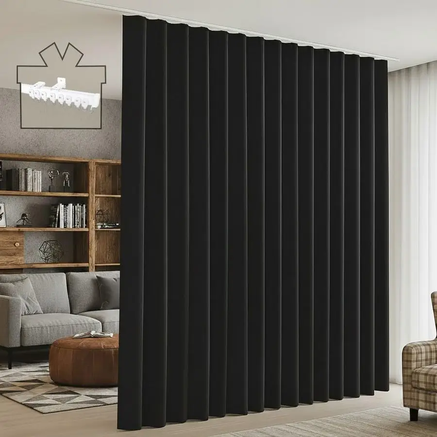 

Divider Curtains Track Sets 1 Panel Extra Wide Blackout Curtain Flexible Bendable Tracks Ceiling for Patio Sliding Glass Door, B