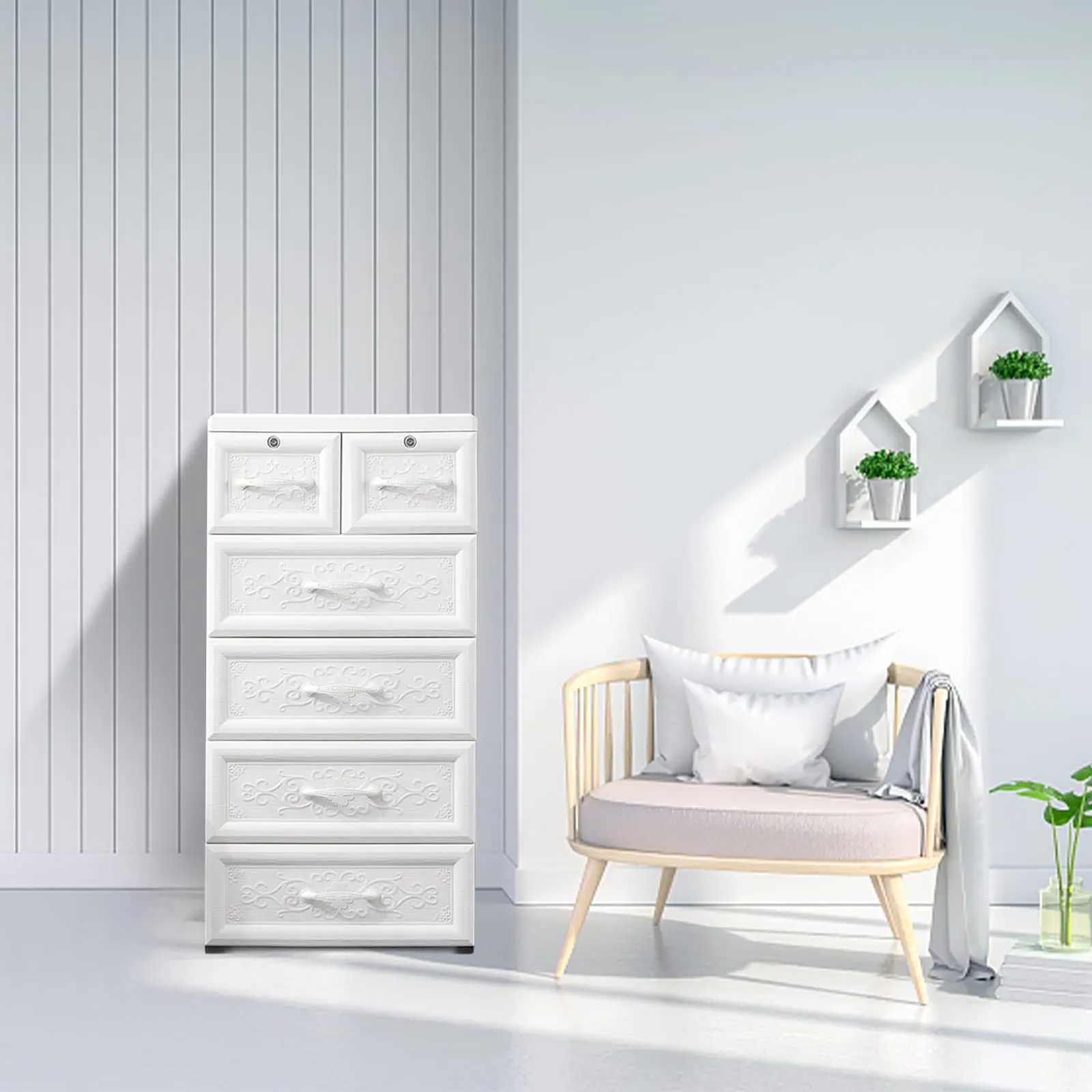 Отдельно стоящий органайзер для хранения, 5-уровневый пластиковый напольный шкаф, высокий шкаф для хранения с 6 ящиками, регулируемые полки, большой C