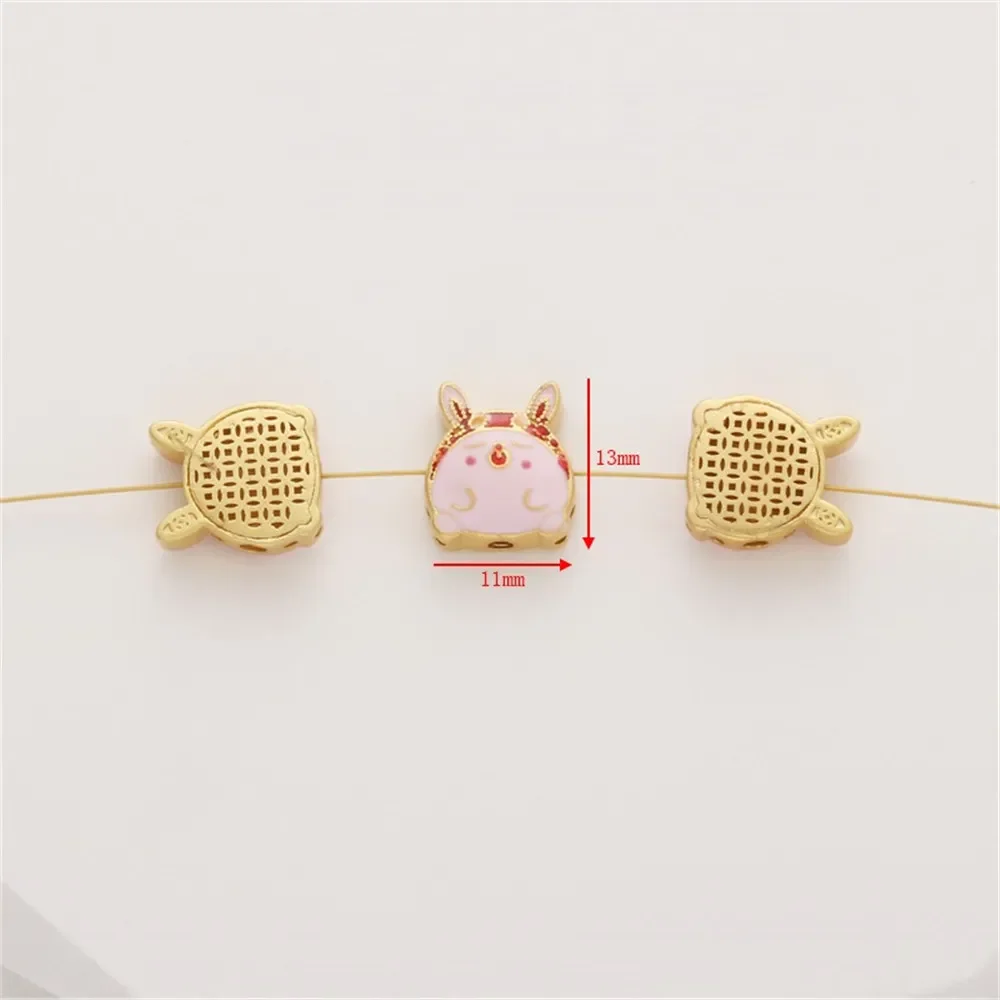 

18k Gold Color Matte Gold Dripping Oil Rabbit Beads Ancient Burnt Blue Small Accessories DIY Handmade Hand Rope Bracelet