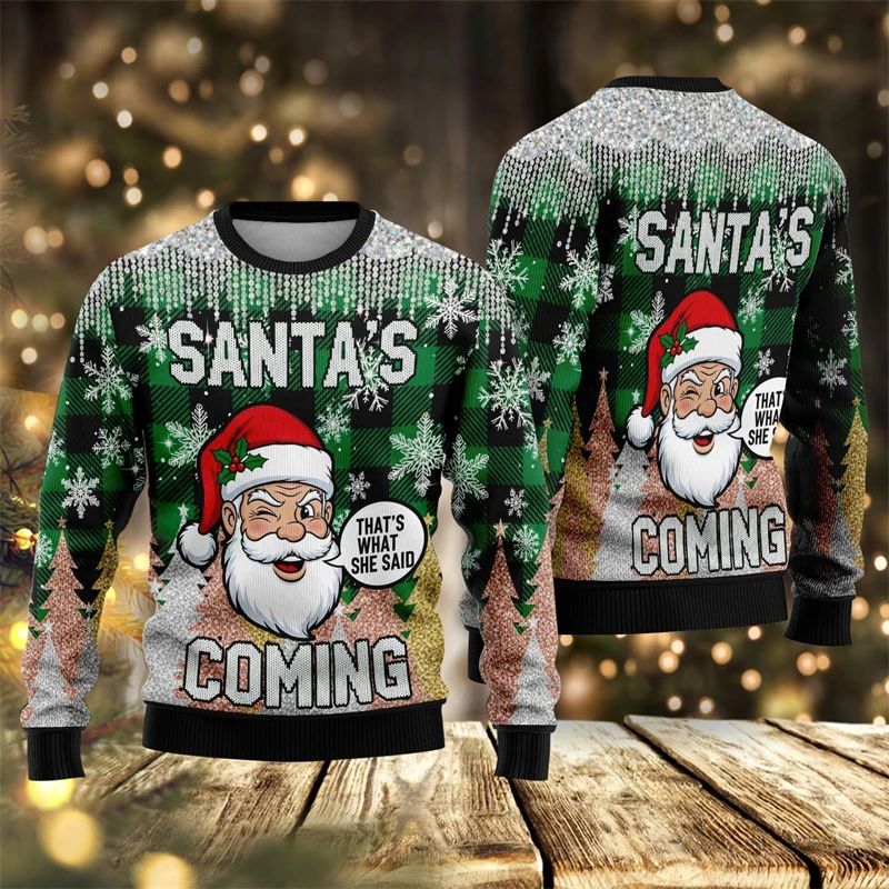

2026 Santa Claus Graphic Ugly Christmas Sweater Fashion Autumn Streetwear 3D Printed Sweatshirts Loose Breathable Pullovers