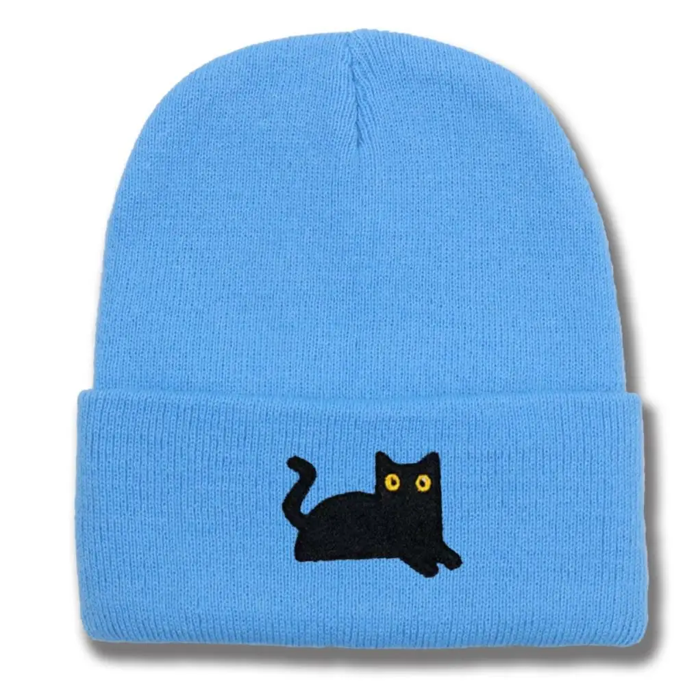 Modische, niedliche, bestickte Katzen-Strickmütze, warme, bestickte Strickmütze, dicke Wollmütze für den Winter, Herbstmütze – Detail 2