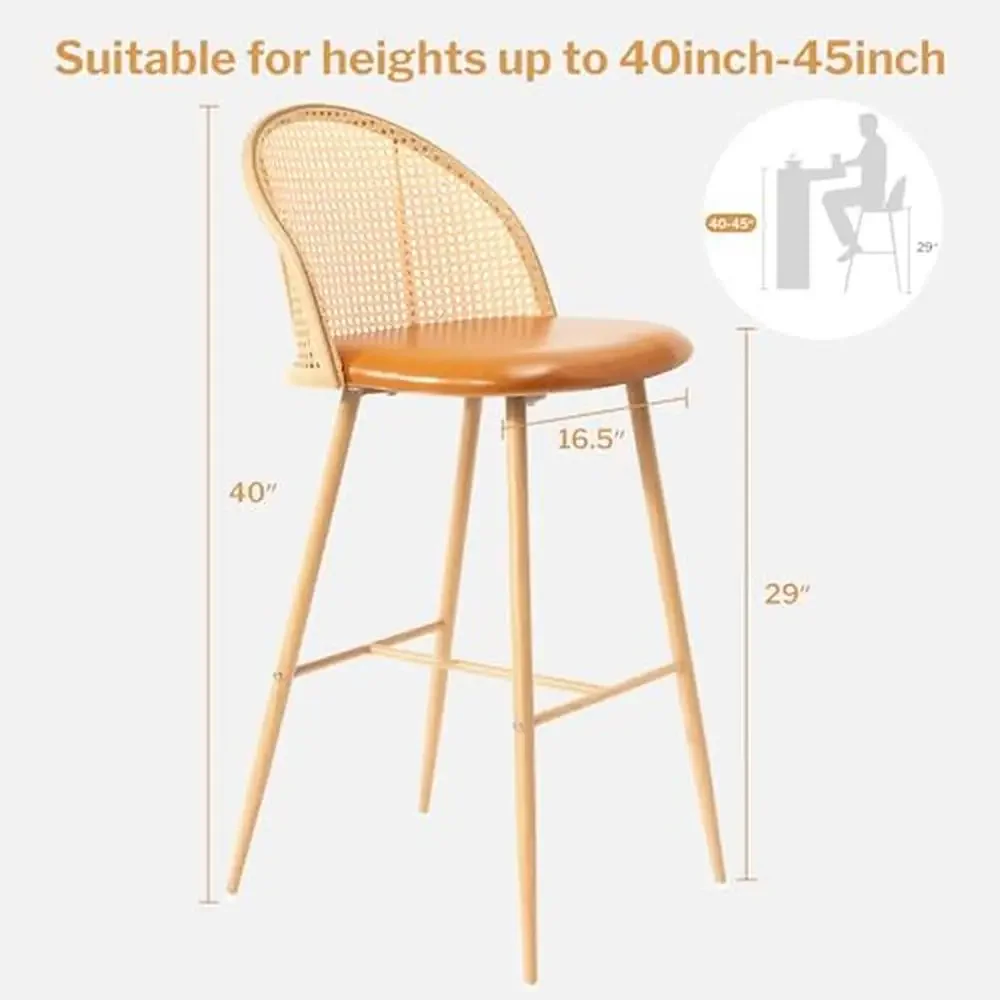 Set Van 4 Boho Rotan Barkrukken Lederen Stoel Rieten Rug Moderne Aanrechthoogte