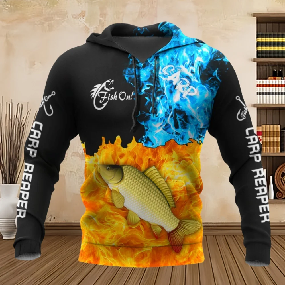 Wild Fishing Print 3D Hoodie for Men Fashion Hunting Fish Enthusiast Pullover Men\'s Clothes Casual Plus Size Sweatshirt Tops
