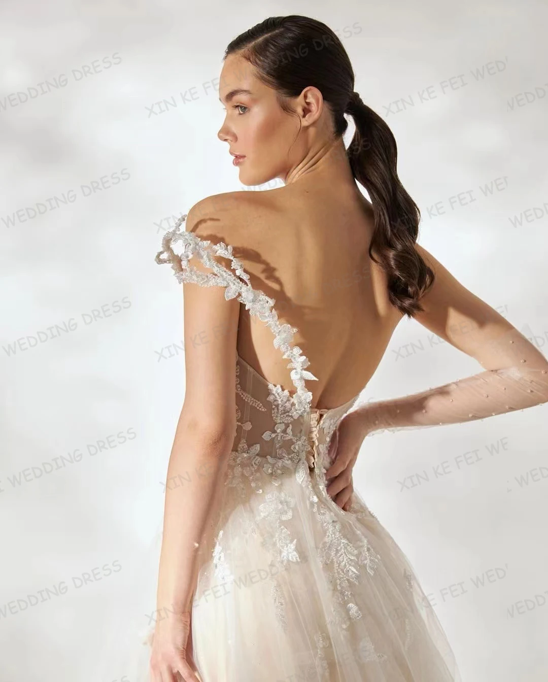 Robe de mariée en tulle avec appliques en dentelle pour femmes, coupe trapèze, sexy, chérie, princesse, dos nu, patients, quoi que ce soit, éducatif, 2024