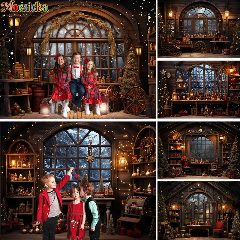 Mocsicka Santas Cabinet of Christmas Wishes Photography Backdrops For Child Portrait Props Family Xmas Livingroom Background