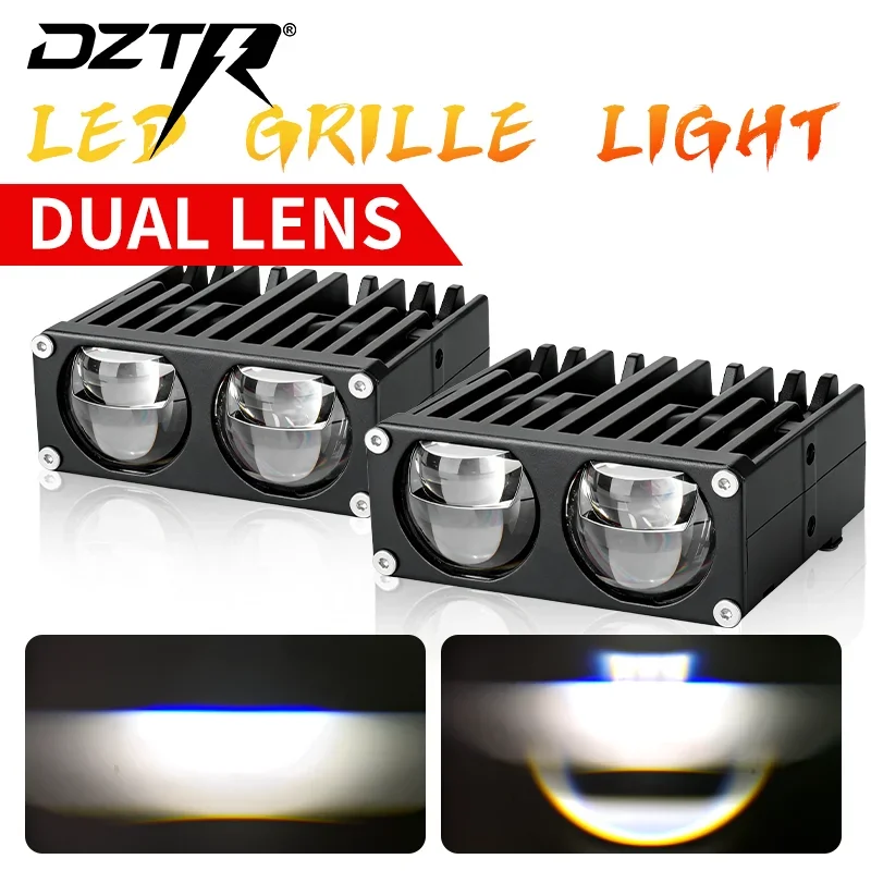 DZTR 150W U79 Grille LED Headlight Dual Lens Waterproof Two Color Spot Light for Car Motorcycle Front Driving Car Accessories