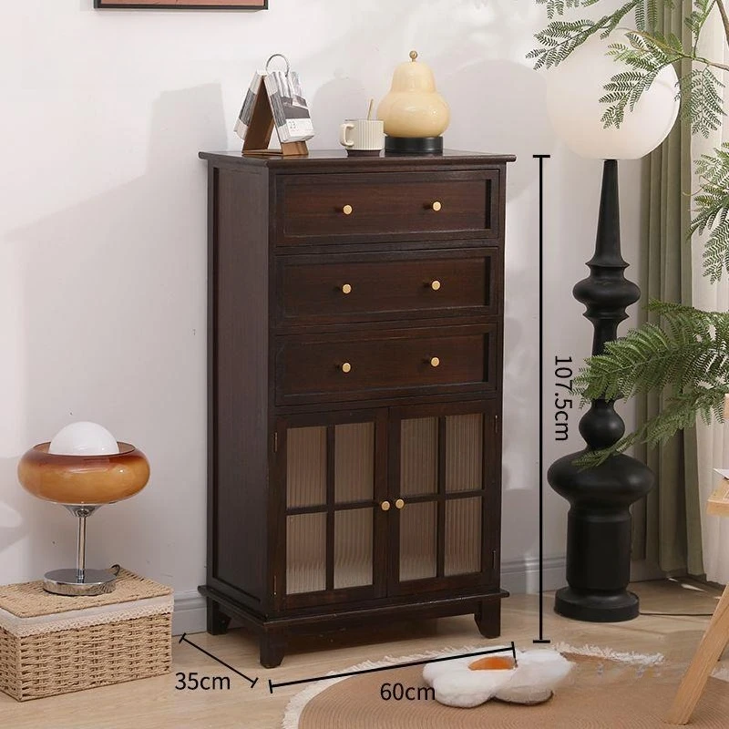 Retro Solid Wood Storage Cabinet Living Room Pure Chest Side Multi Functional Drawer Door