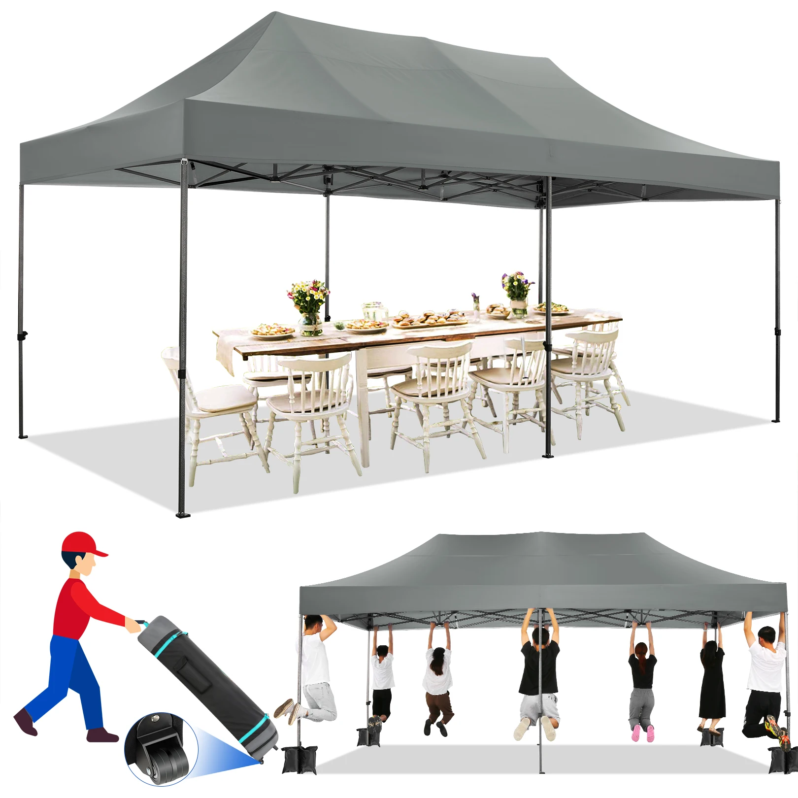 10x20 Heavy Duty Pop up Canopy Tent Easy Up Commercial Outdoor Canopy Wedding Party Tents for Parties,Wind & Waterproof Gazebo