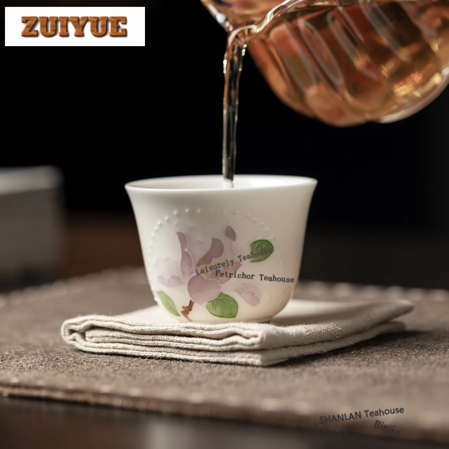 2pc/lot Hand-painted Iris Bead Curtain Teacup Elegant Tea Bowl Tea Pair Tea-tasting Personal Cup Chazhan Master Cups Craft 40ml