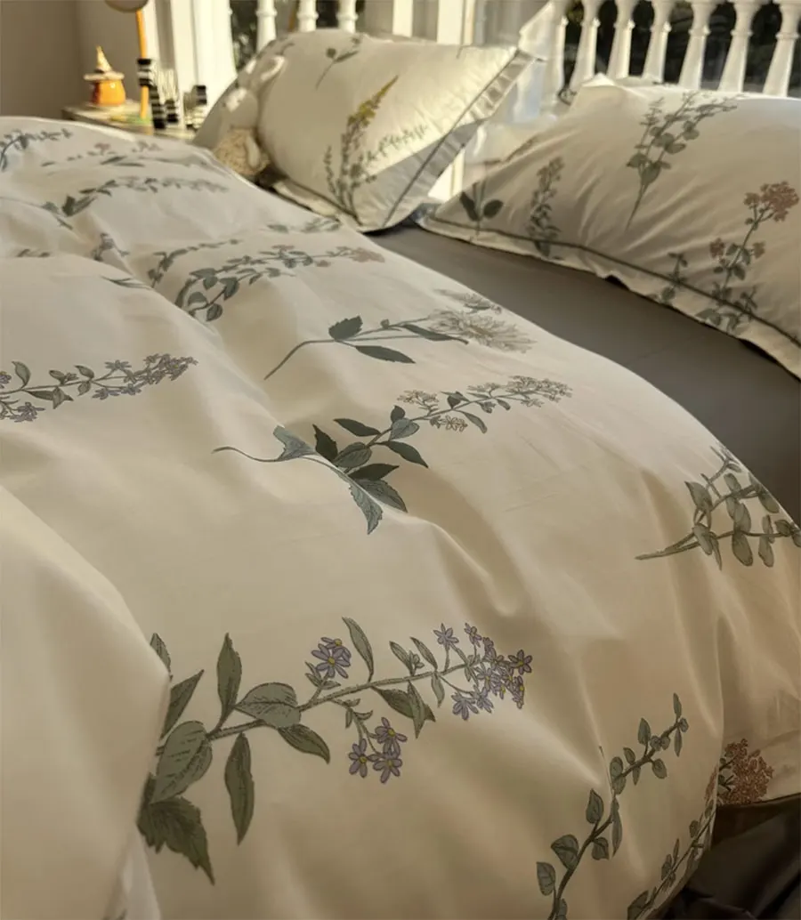 Romantic pastoral floral green bedding set,full queen king flower 100s cotton home textile bed sheet pillow case quilt cover