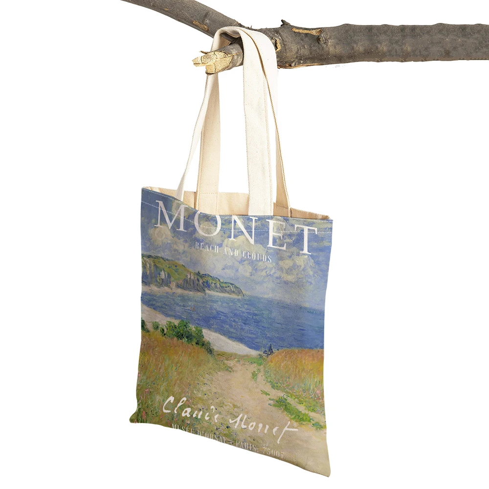 Monet Mountain Shopping Bag Double Print Eco Casual Shopper Bags Lady Linen Tote Children Gift Women Shoulder Handbag