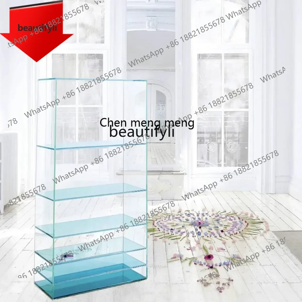 new Italian minimalist gradual change color glass display cabinet living room display cabinet wall ornament storage cabinetSS 86
