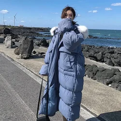 New Women Down Cotton Coat Winter Jacket Female Loose Large Size Parkas Hooded Large Fur Collar Outwear Thick Warm Ouycoat
