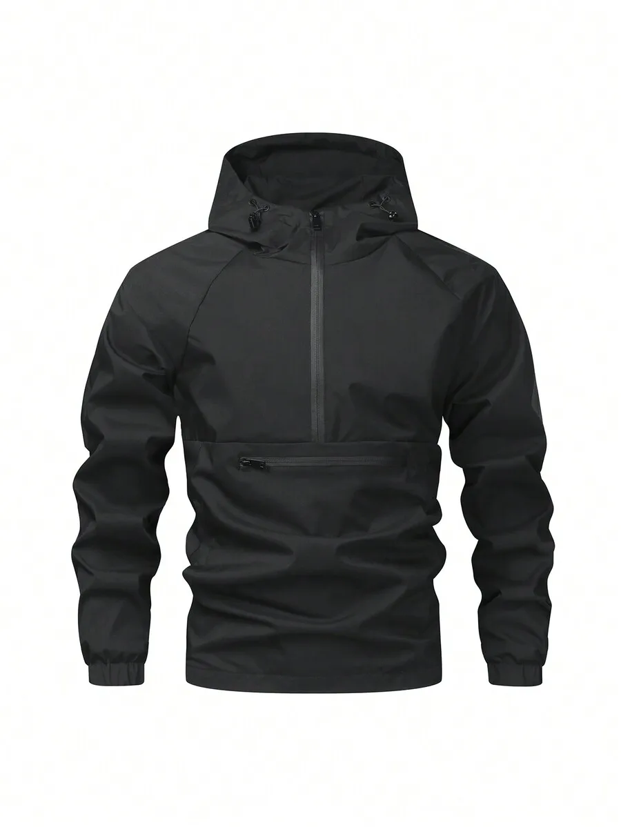 

Mens Minimalist Half-Zip Hooded Waterproof Windbreaker Jacket Lightweight Outdoor Black