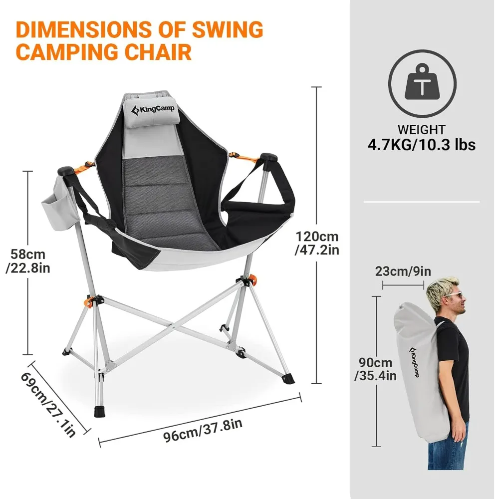 Hammock Camping Chair Swinging Rocking Chair for Adults Lawn Beach Portable Folding Chair with Adjustable Back Support Carrying