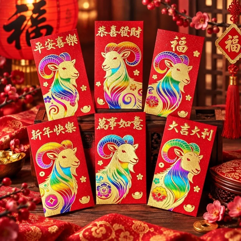 6PCS/Set Lucky Red Envelopes Chinese Style Gold Foil Design New Year Red Packets New Year Blessing 2027 Luck Money Bag