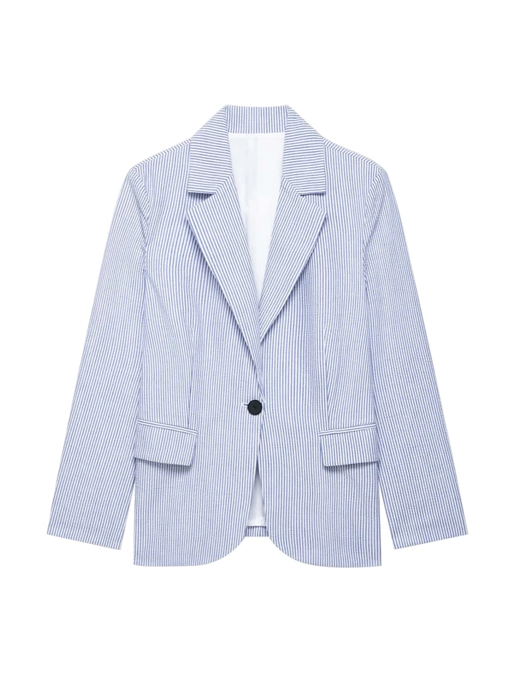 Women's Fashion Striped Blazer Coat with Front Buttons, Long Sleeve, Female Outerwear for Office and Business Wear