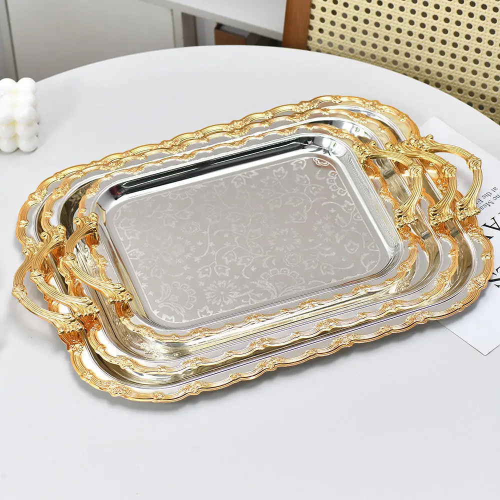 European Ceramic Eco-Friendly Dishwasher Safe and Available Lid with Hollow Lace Gold and Silver Rectangle