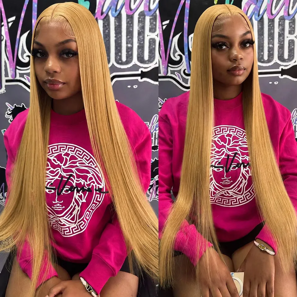 #27 Honey Blonde 13x6 HD Lace Front Wig Human Hair Wigs Pre Plucked Premium Colored Peruvian Straight Lace Frontal Human Hair Wigs
