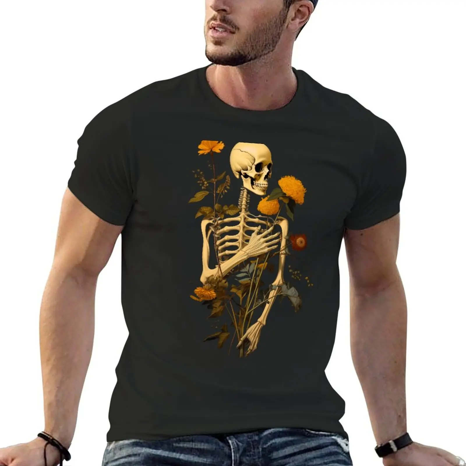 

Skeleton In Flowers Botany T-Shirt customs design your own graphic t shirts for a boy mens graphic t-shirts anime