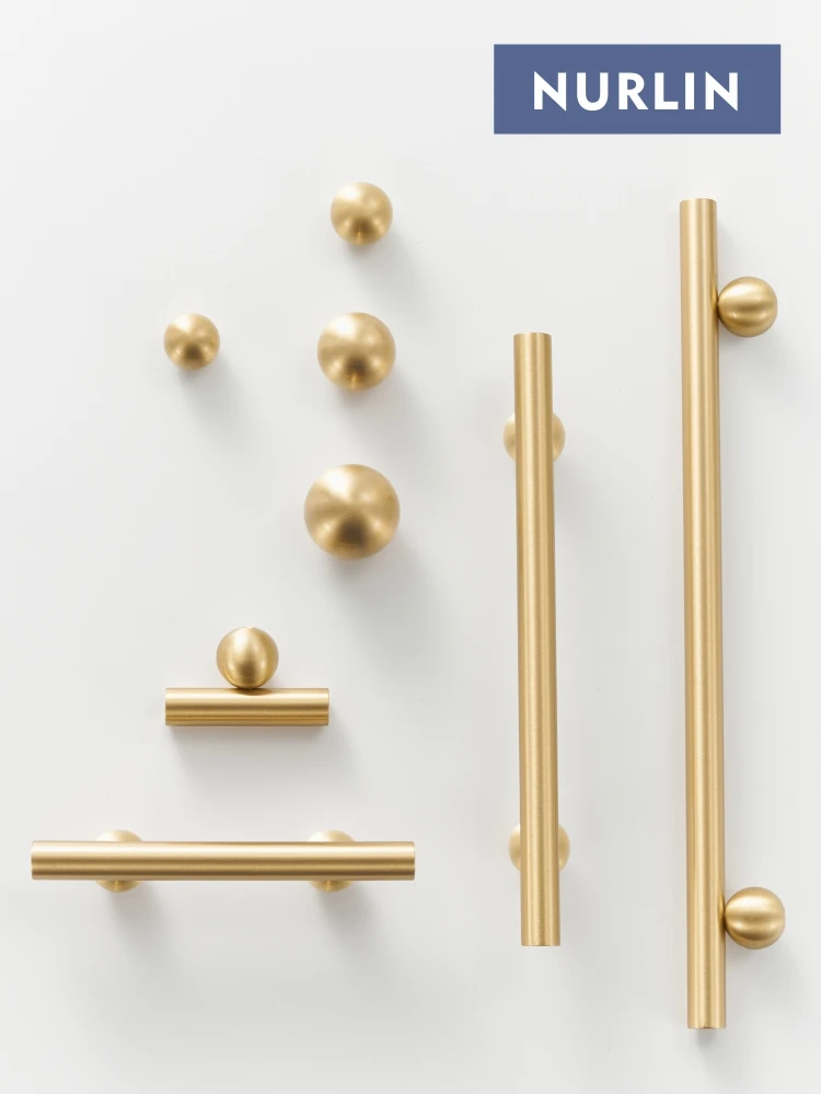 Nurlin Brass Round Ball Foot Cabinet Knobs 4 Sizes Long Door Pull T-bars Antioxidant Protection Furniture Handle