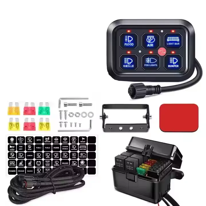 6 Gang RGB Touch Switch Panel With Harness Automatic Dimmable Circuit Control Relay System IP68 Rated 24V RV Car Light