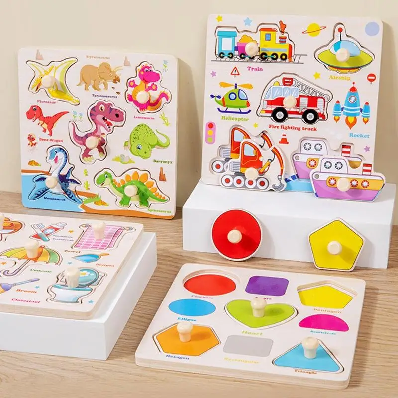 Montessori Wooden Puzzles Toys For Children Hand Jigsaw Life Cognition Fish Games Parent-Child Interactive Educational Toy