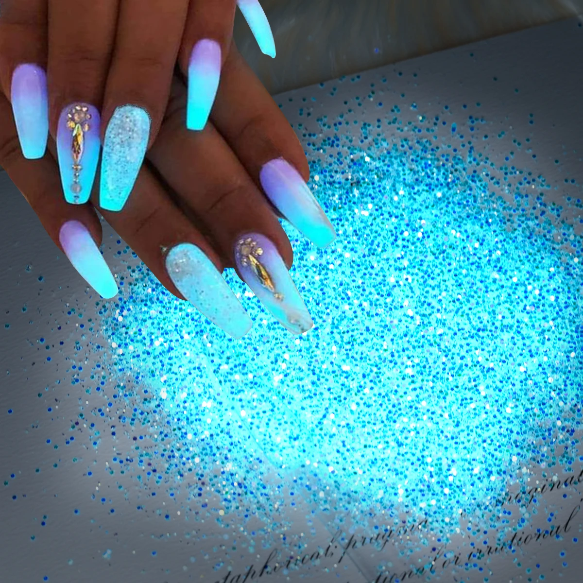 Epoxy Resin Luminous Nail Powder Glow in the Dark Blue/Green 10g Nail Phosphor Glitter for Jewelry Making Luminous Nail Pigment