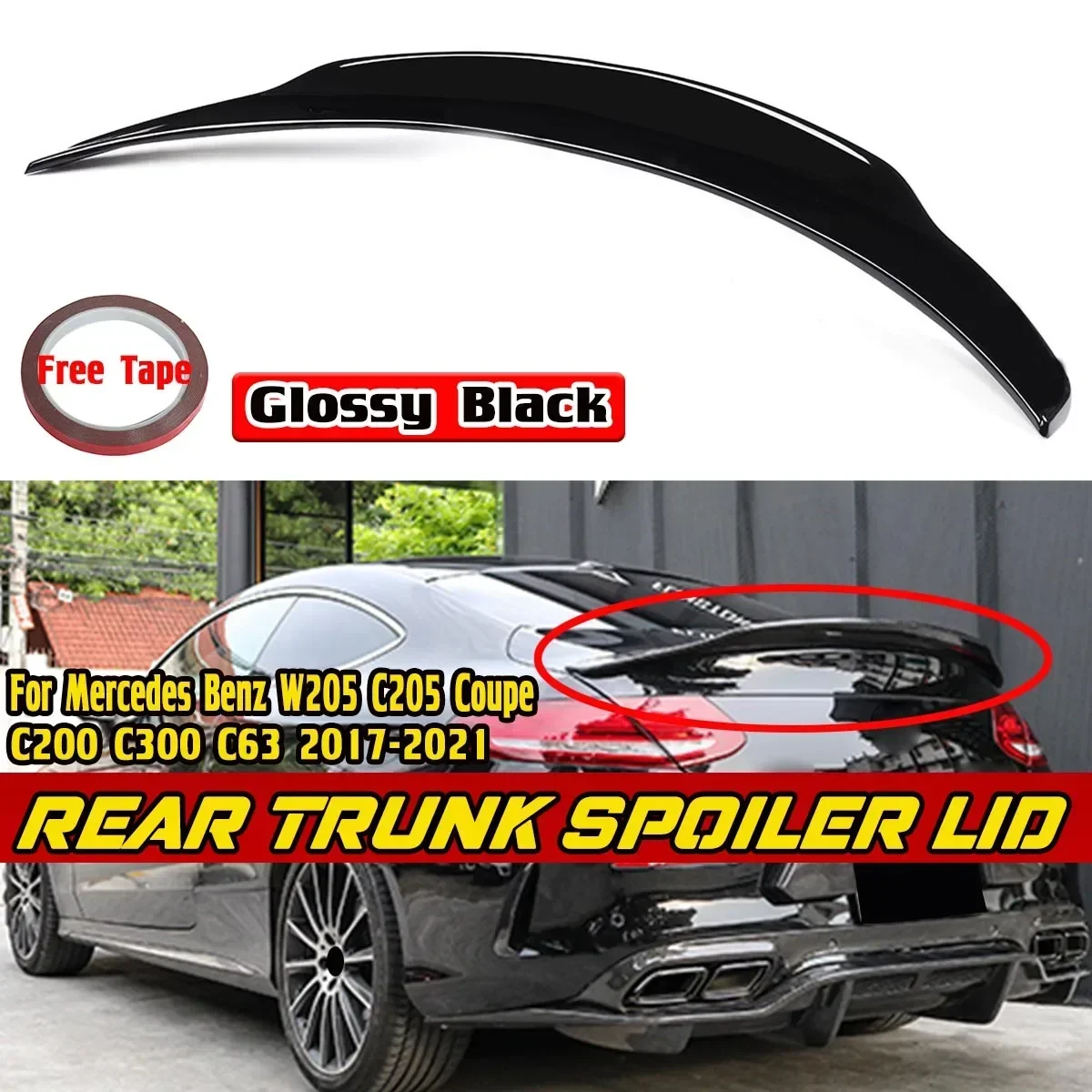 Black/Carbon Fiber Look Car Rear Trunk Boot Lip Spoiler Wing Lip For Mercedes For Benz W205 C205 Coupe C200 C300 C63 2017-2021