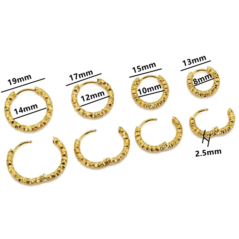 6pcs Stainless Steel Round Embossing Hoop Earrings Set