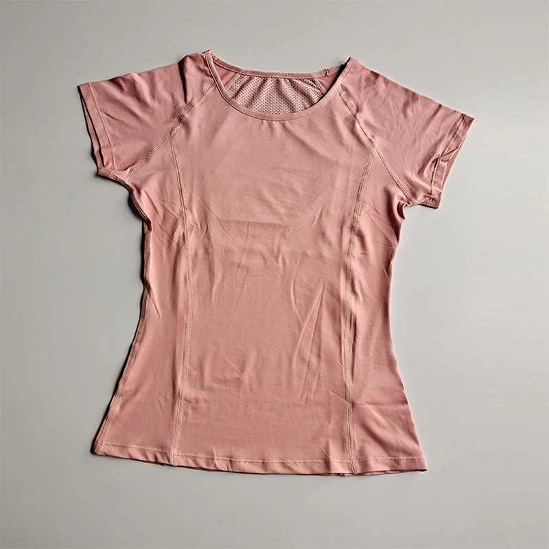 Damen-Sport-T-Shirt mit kurzen Ärmeln, schnelltrocknend, für Jogging, Yoga, Fitness, atmungsaktives Mesh-Gewebe, Rundhals-Pullover-Oberteil – Detail 11