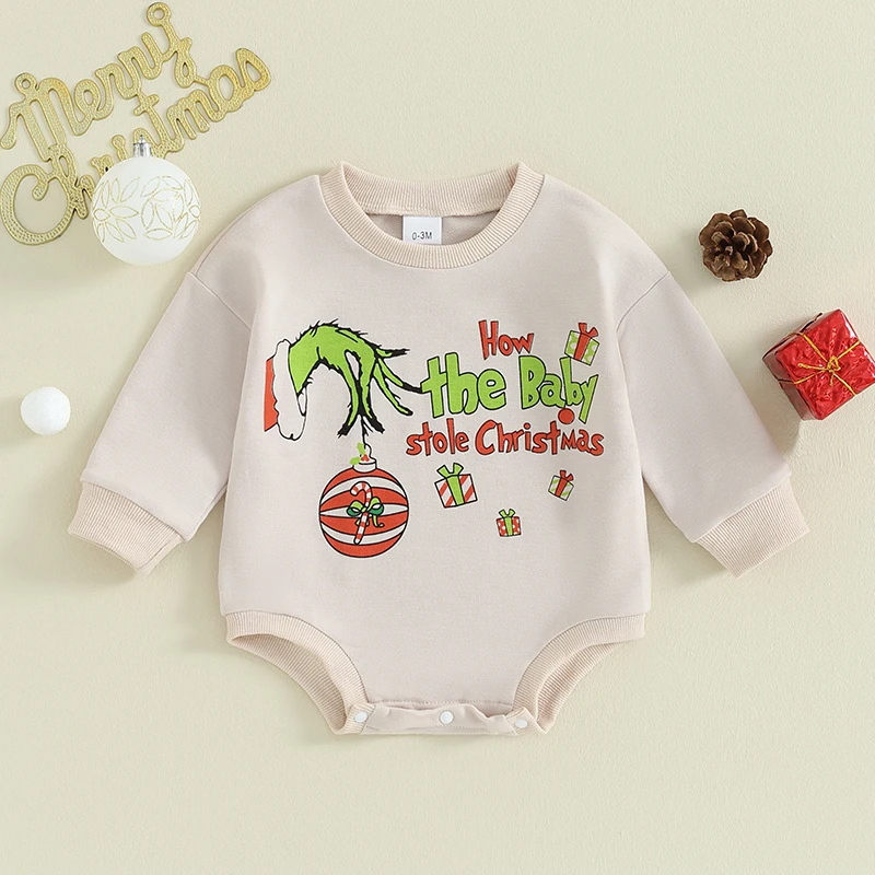 Vakantie-jumpsuit voor baby's met feestelijke print en vlinderdetail Baby-rompertje met lange mouwen en ronde hals voor kerstkostuum