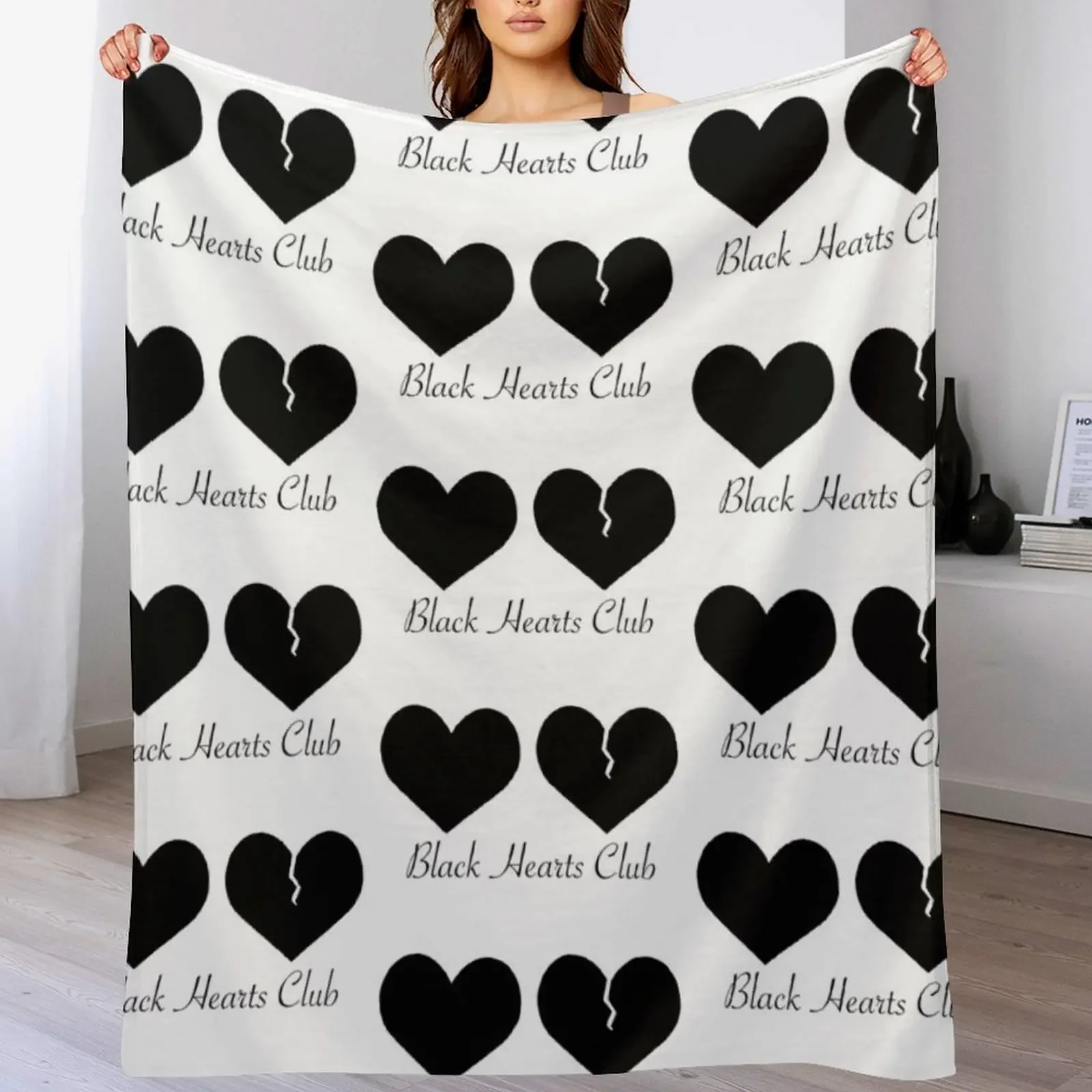 Black Hearts Club Throw Blanket Color Fast Cozy Throw Blanket