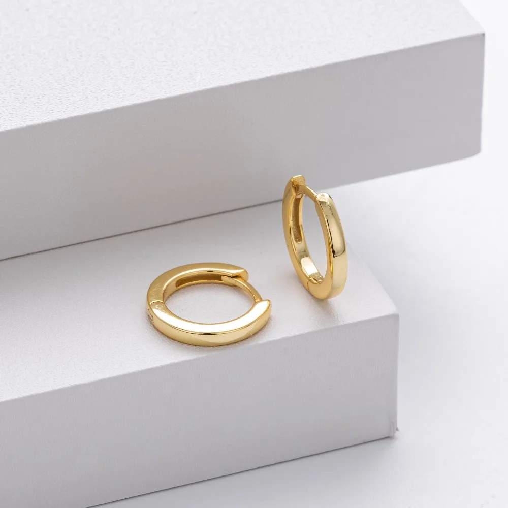 CCFJOYAS 5/6/7/8/9/10 مللي متر 925 فضة الذهب والفضة اللون لامعة هوب أقراط للجنسين بسيطة الأساسية التراص أقراط