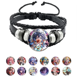 Game Genshin Impact Cosplay Prop Snap Button Bracelet Women Men Anime Jewelry Handmade Multilayer Black Punk Bangle Gift