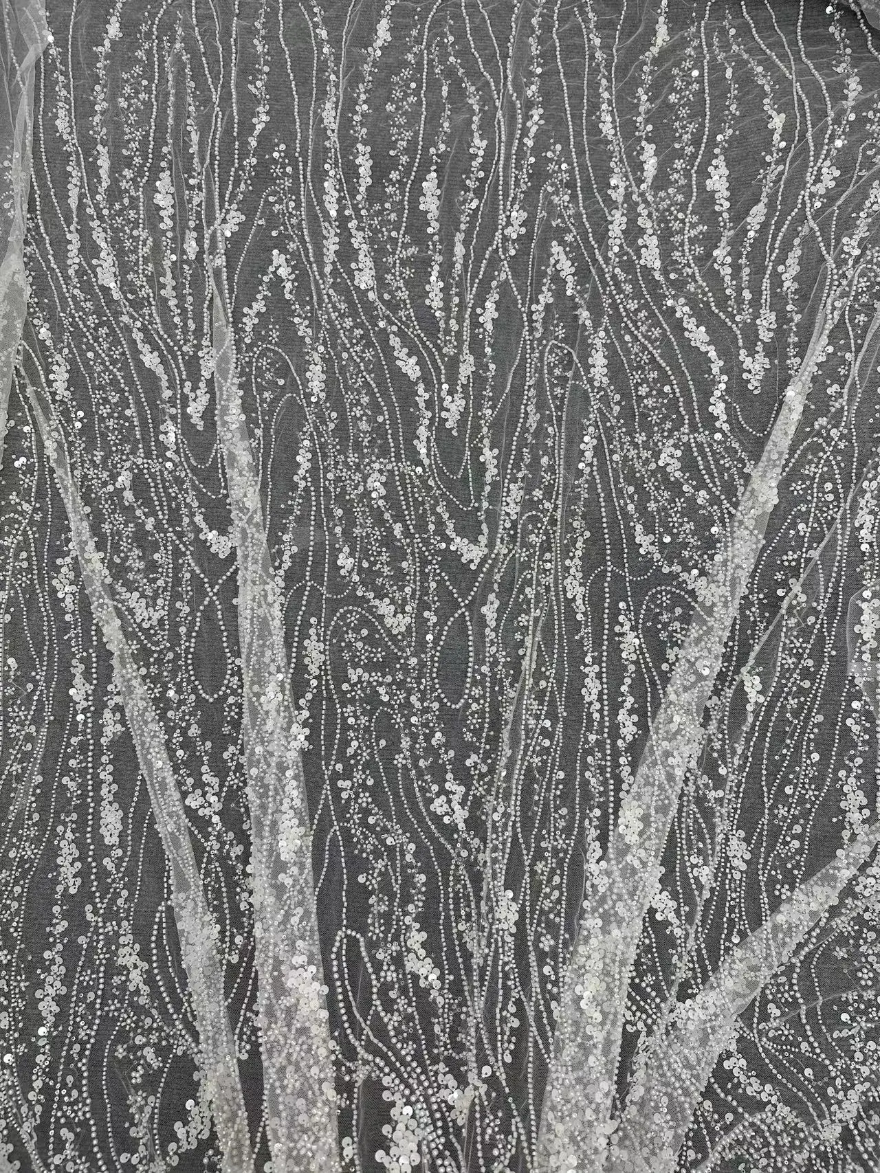 New High-Grade Beading Sequins Embroidery Lace Fabric Private Customized Wedding Dress Dress Fabrics 5Y Free Shopping 2024