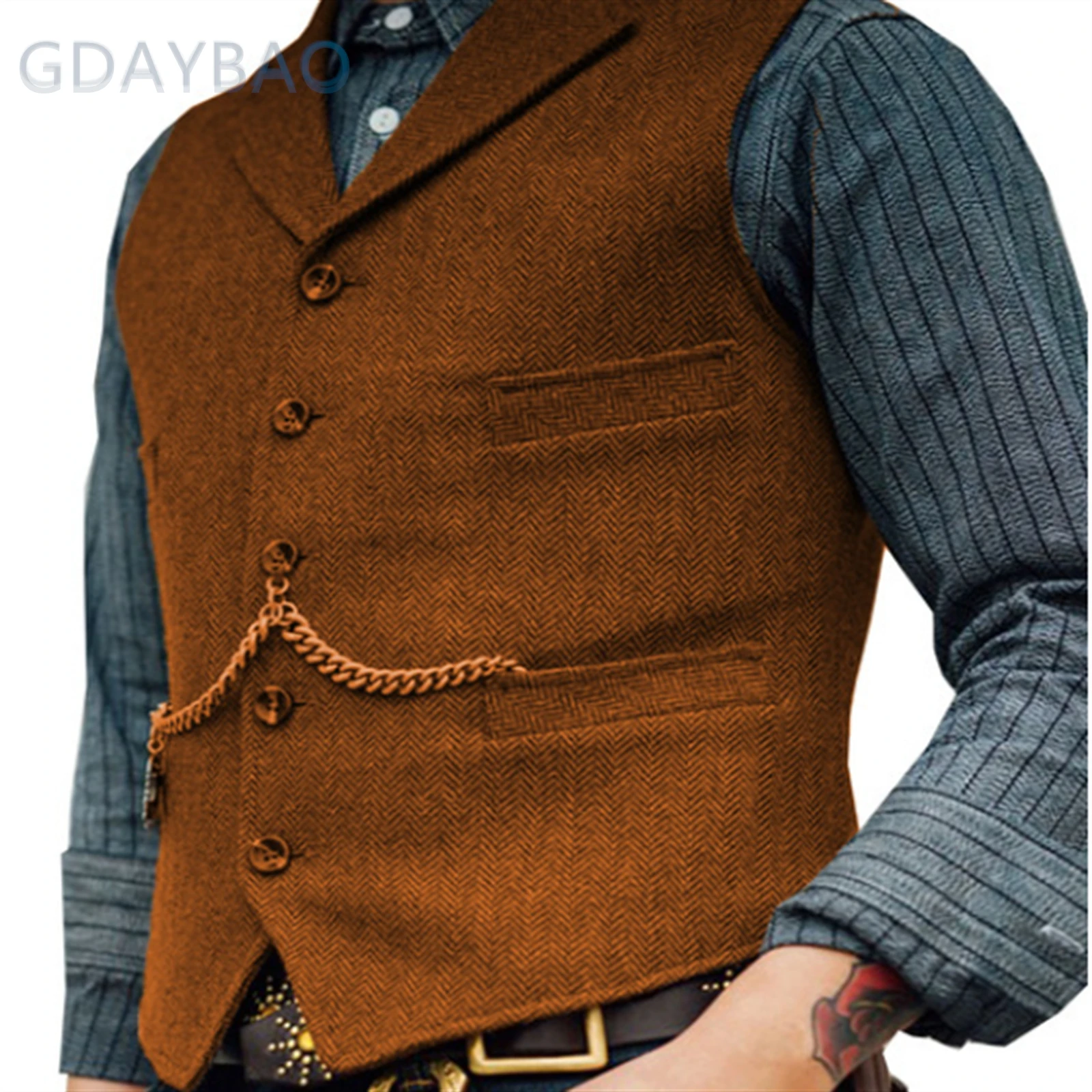 2023 Suit Vest Brown Wedding Wool Tweed Business Waistcoat Jacket Casual Slim Fit Gilet Homme Vests For Groosmen Man Wedding