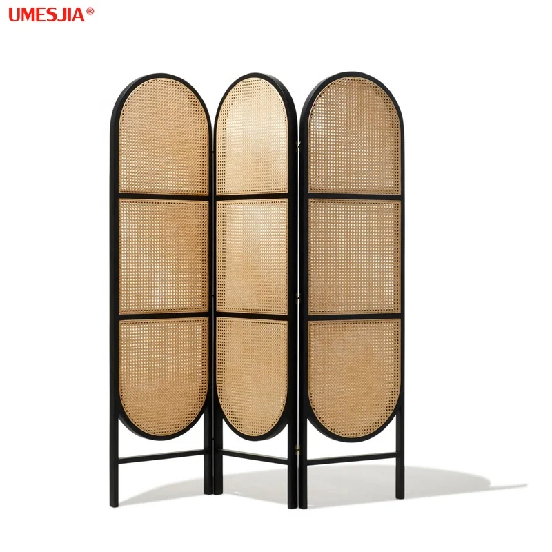 

Modern wood frame natural rattan screen CANE PARTITION Foldable partition