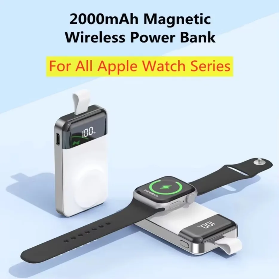 

2000mAh Portable Power Bank Watch Magnetic Wireless Charger Powerbank External Battery for Apple Watch iWatch 10 9 8 7 SE Ultra