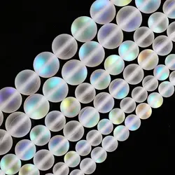 Matte Aurora Crystal Glass Beads Frosted Mystic Aura Mermaid Beads Round Moonstones for Bracelet Necklace Jewelry Making DIY
