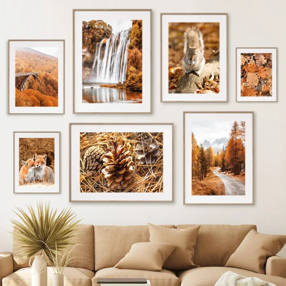 Waterfall Squirrel Hazelnut Fox Bridge Forest Road Geese Posters And Prints Wall Art Canvas Painting Pictures For Bedroom Decor