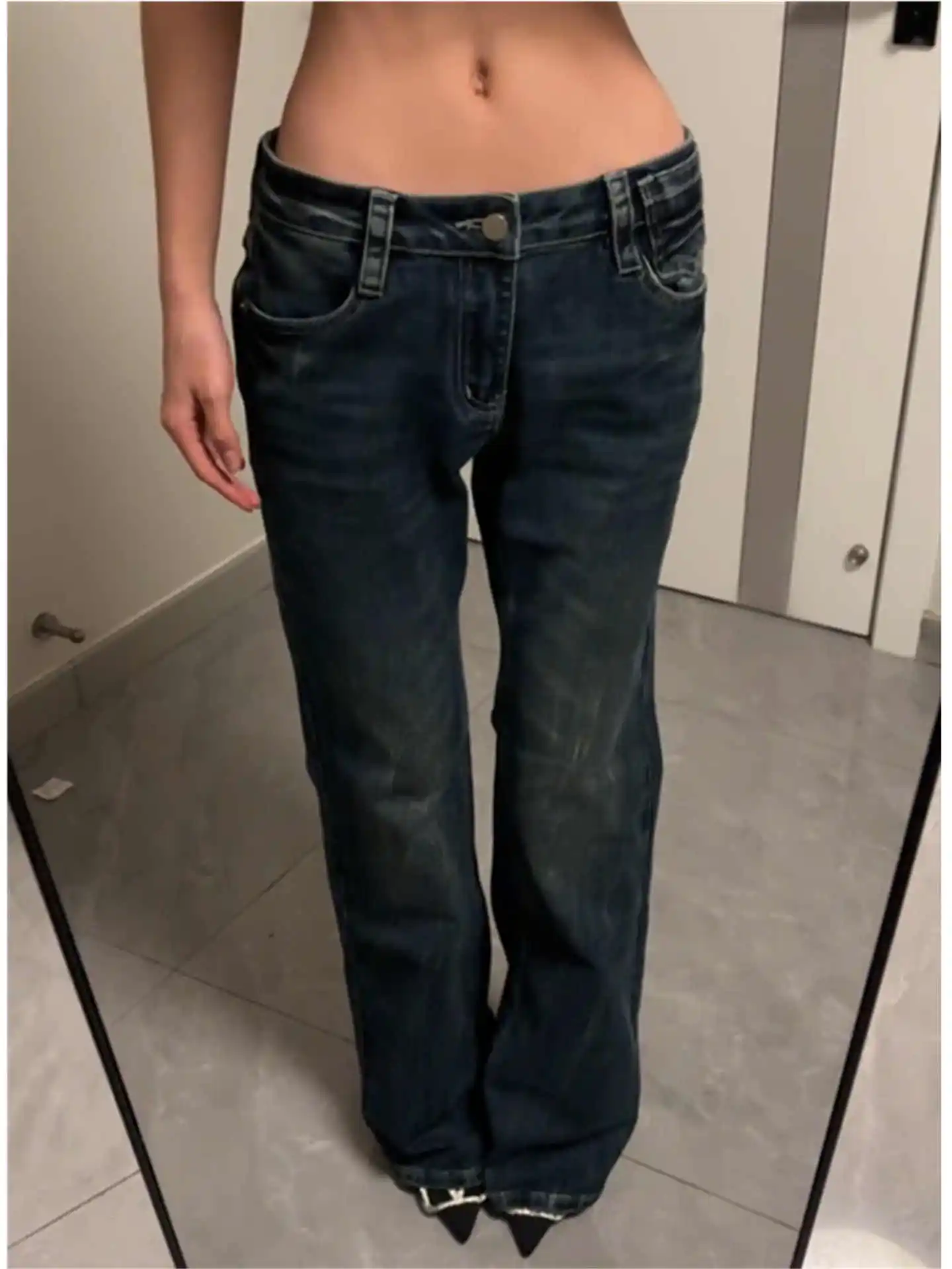 

Women's Denim Pants Korean 2000s American Retro Abi Low Rise Jeans Long Trousers Japanese Y2k Grunge Cowboy High Street Grunge