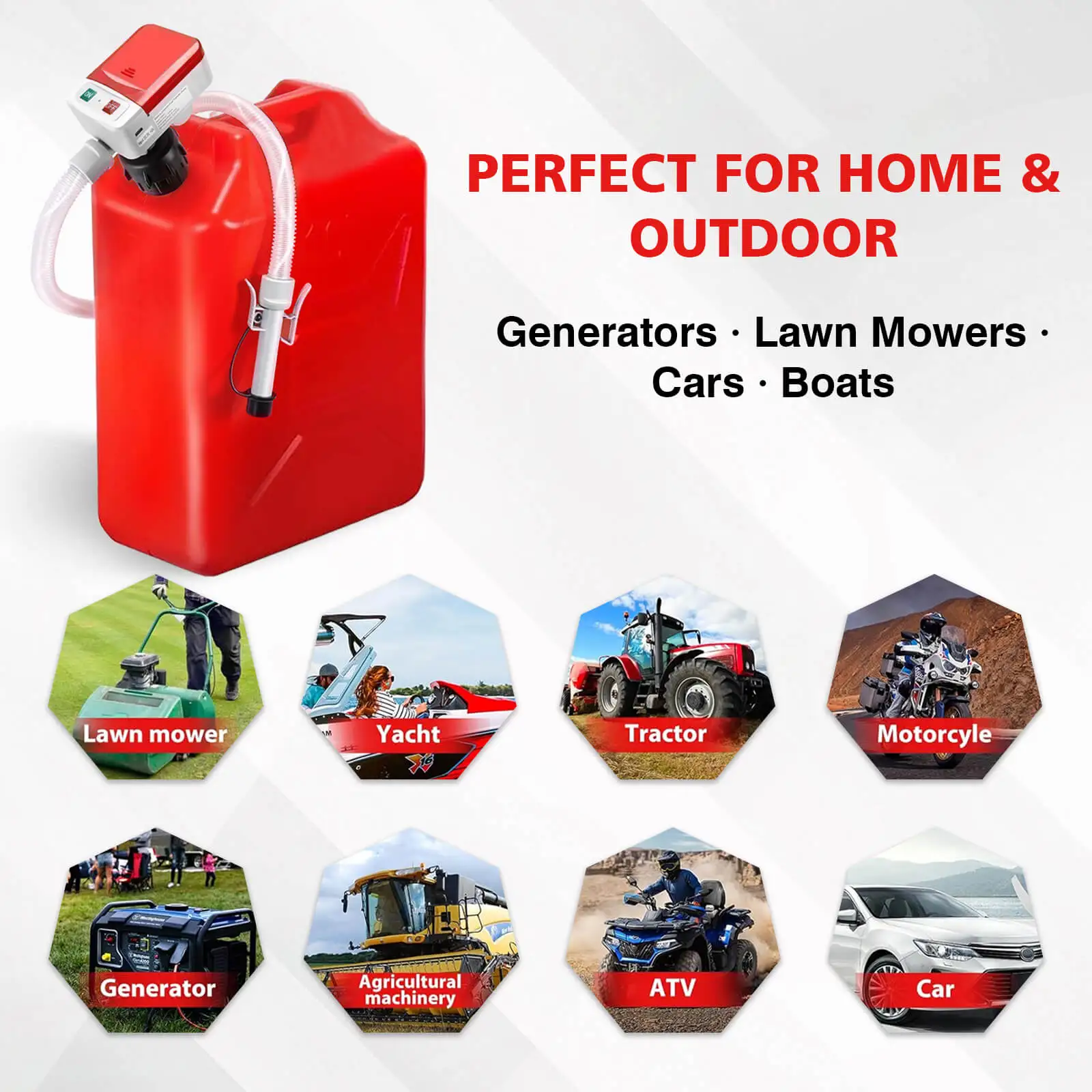 Fuel Transfer Pump with Auto Stop Sensor and 4 Tank Adapter, 3.2 Gallon per minute Portable Gas Can Pump for Oil