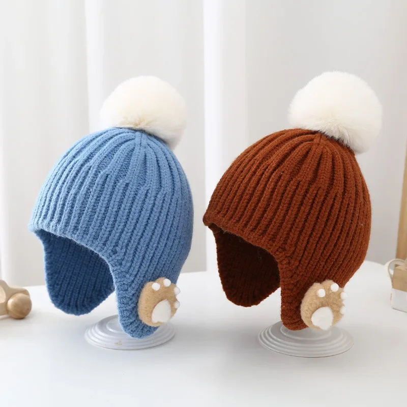 

2 3 4 5 Years Old Boys Girls Children Beanie Knitted Warm Caps Winter Snow Bonnets with Ear-flap Kids Cartoon Hats
