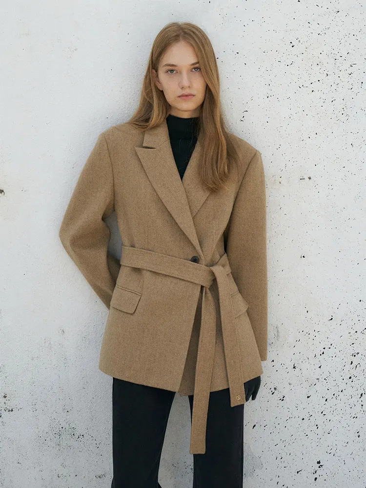 

Nok Xiaola Authentic 2024 Autumn New Brand Lam Neat Simple Woolen Suit Women's Commute Sle Long Sve One Button