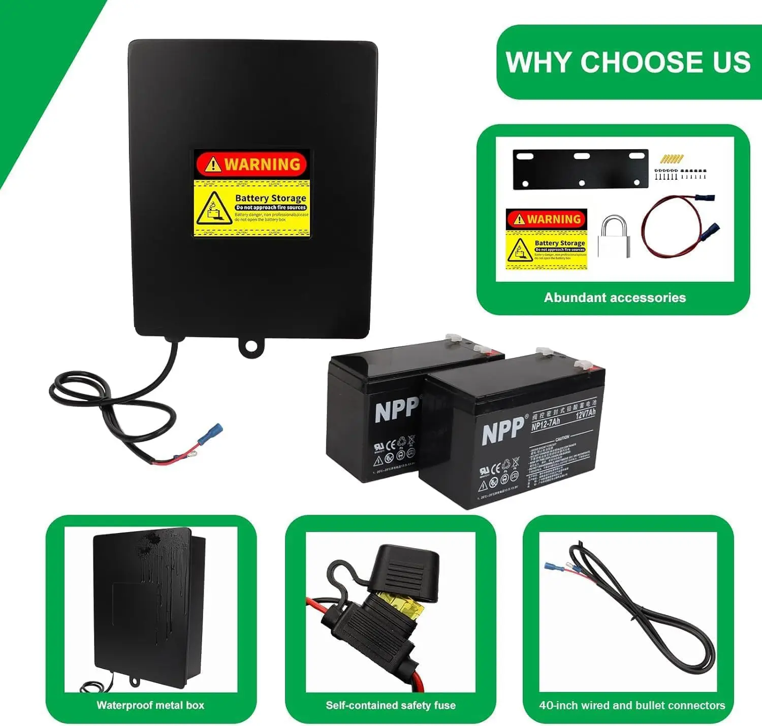 

2025 New Upgraded Steel Battery Box with 2 Batteries Kit(12V 7AH Lead-Acid), for 12/24V Driveway Swing Gate Opener, Upgraded ABB